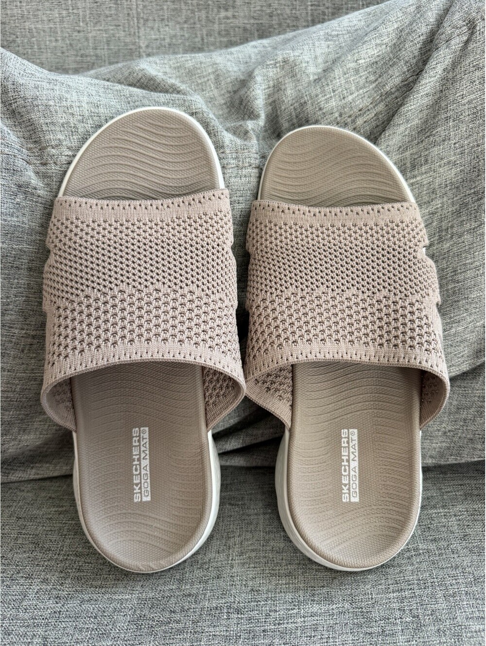 Skechers GOwalk Goga Mat Knit Slide Sandals Taupe Womens Size 10